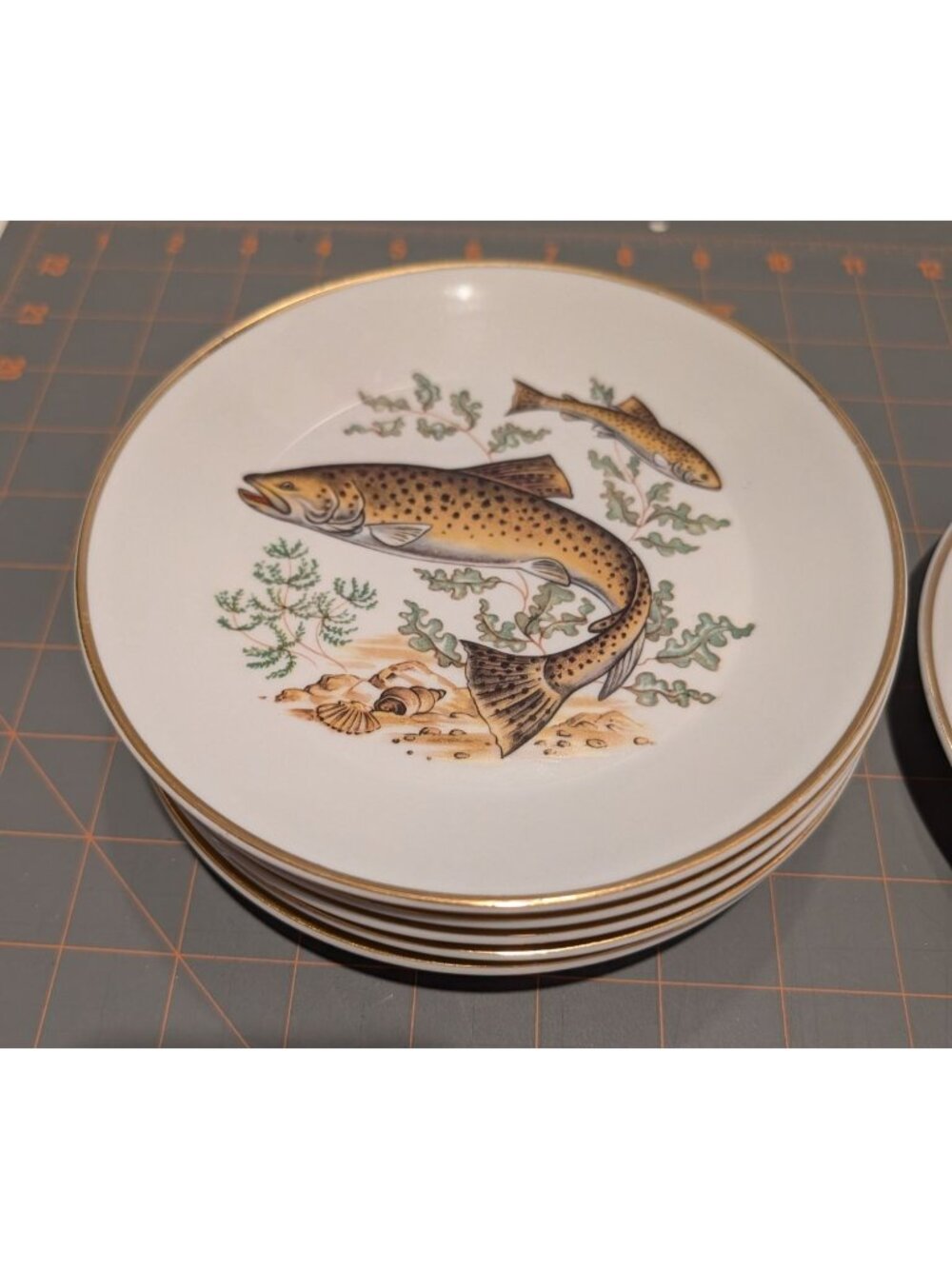 Vintage Naaman Israel Fish Platter 6 Plates Gold Trim Porcelain NAA2 Pike Fish - Picture 4 of 16